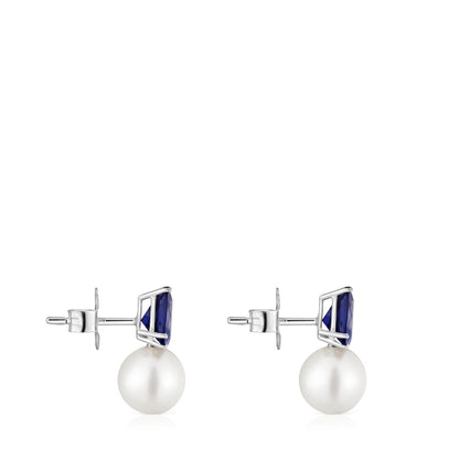 White gold Earrings with rhodolites and cultured pearl Ivette |