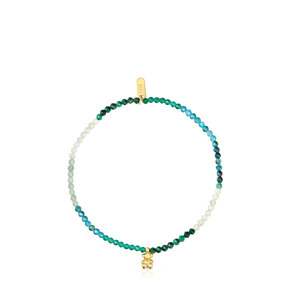 18kt gold plating over silver elastic Bracelet with green gemstones   Bold Bear |