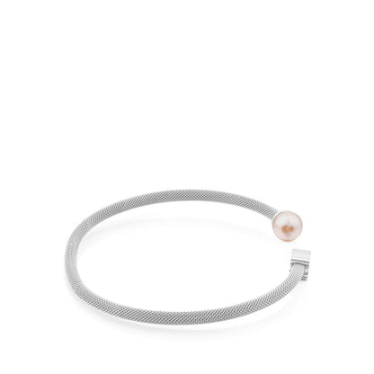 Silver TOUS Mesh Bracelet with 0,7cm pearl