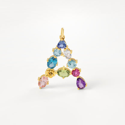Gold letter A Pendant with gemstones  ATELIER