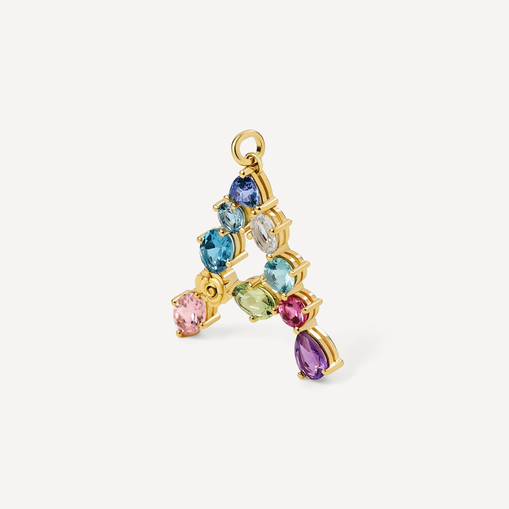 Gold letter A Pendant with gemstones  ATELIER