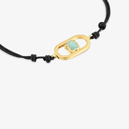 Black nylon Bracelet with 18K gold vermeil and amazonite  Camille