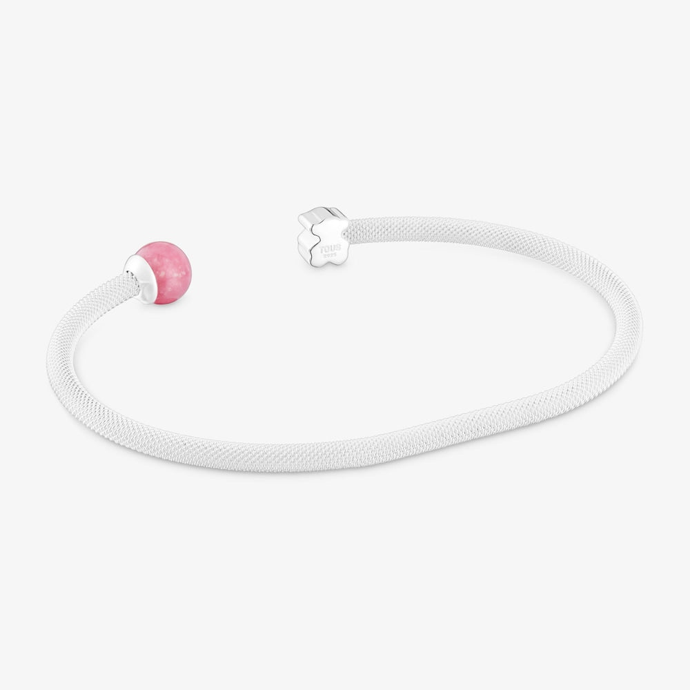 Silver Bangle with rhodonite Icon Mesh