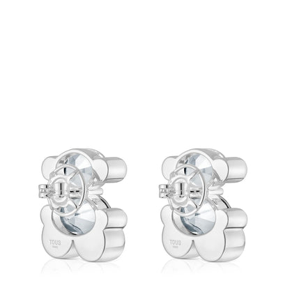 23 mm silver and rock crystal quartz bear motif Earrings Color Bear |