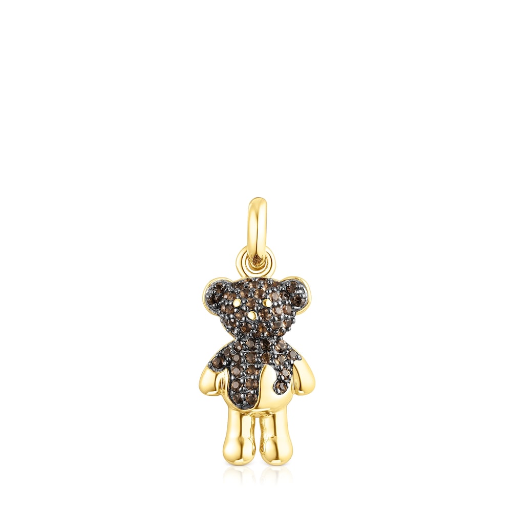 Silver vermeil   Teddy Bear Splash Pendant with smoky quartz |