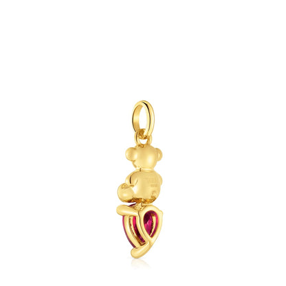 Small 18kt gold plating over silver bear motif Pendant with lab-grown ruby Bold Bear LGG