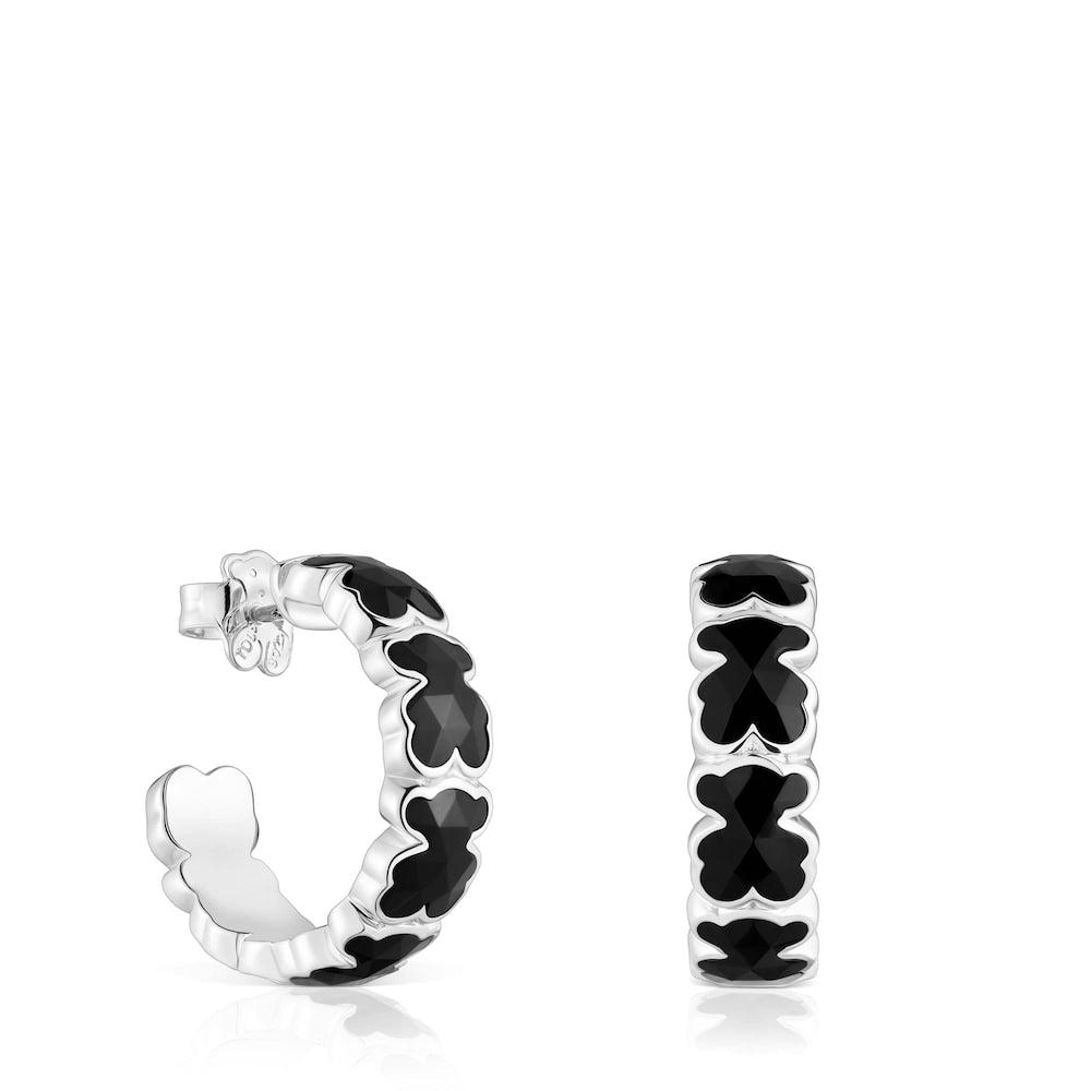 Silver Hoop earrings with onyx bears Icon Color |