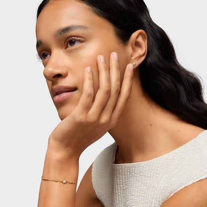 Gold Bracelet with lab-grown diamond and camel-colored nylon Lili |