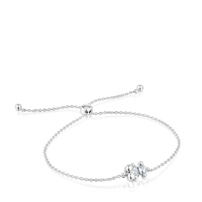 Silver and rock crystal quartz bear motif chain Bracelet Color Bear
