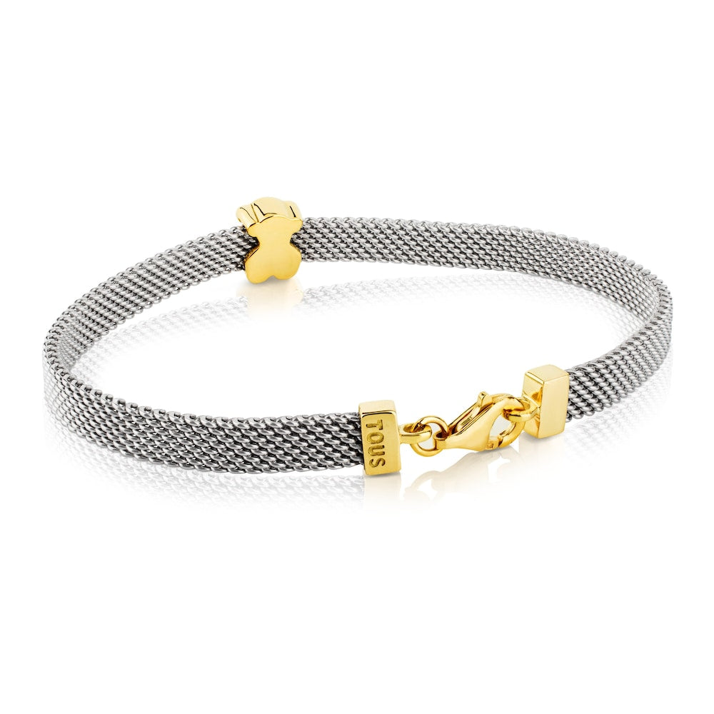 Gold and Steel Mesh Bracelet Bear motif