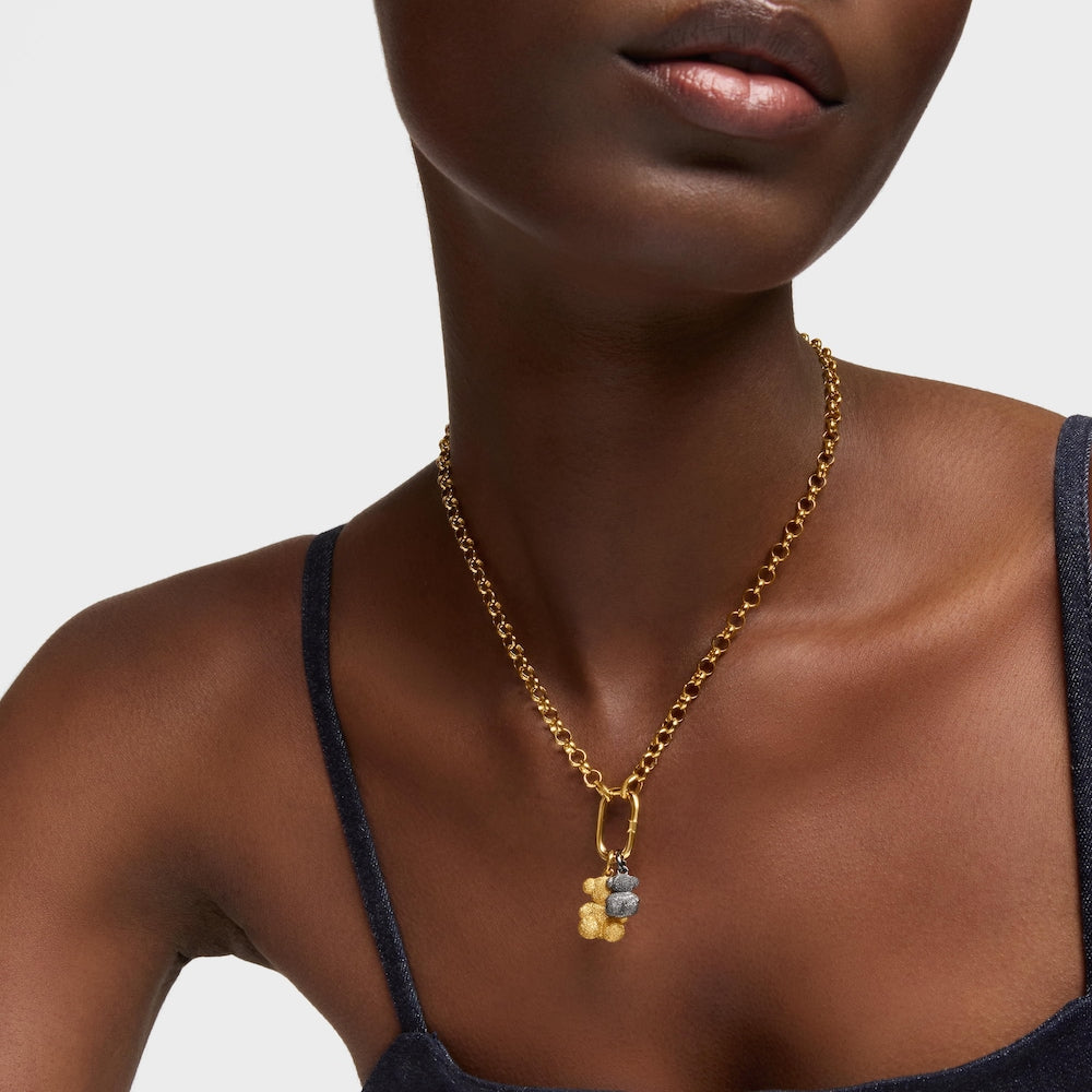 Medium Bold Bear bear pendant with 18kt gold plating over diamond silver.