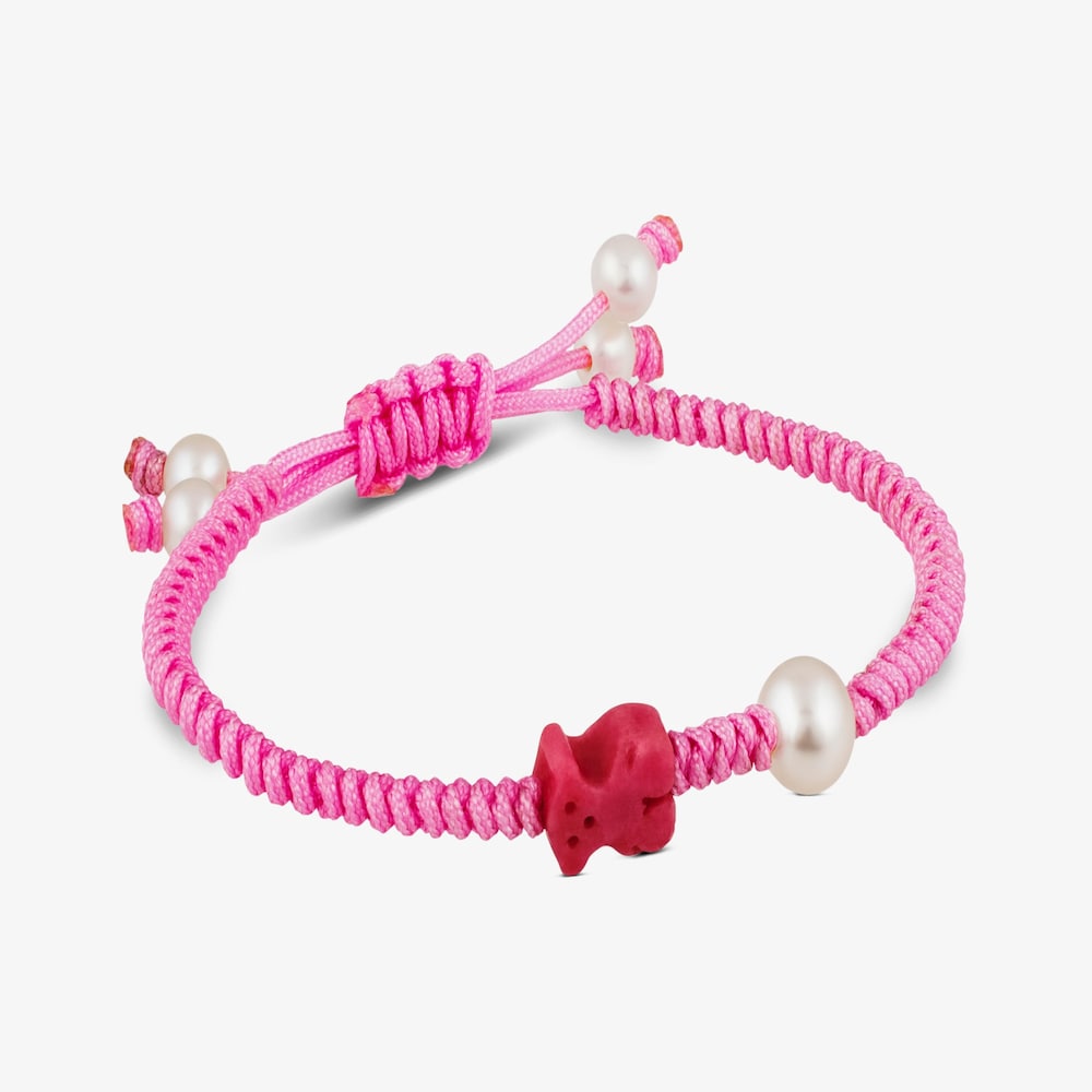Rhodonite and pearl Tibet Bracelet with Bear motif