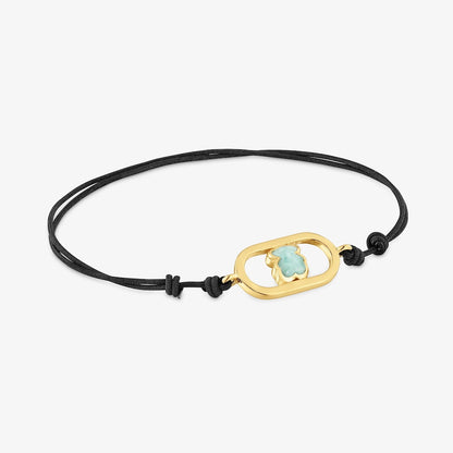 Black nylon Bracelet with 18K gold vermeil and amazonite  Camille