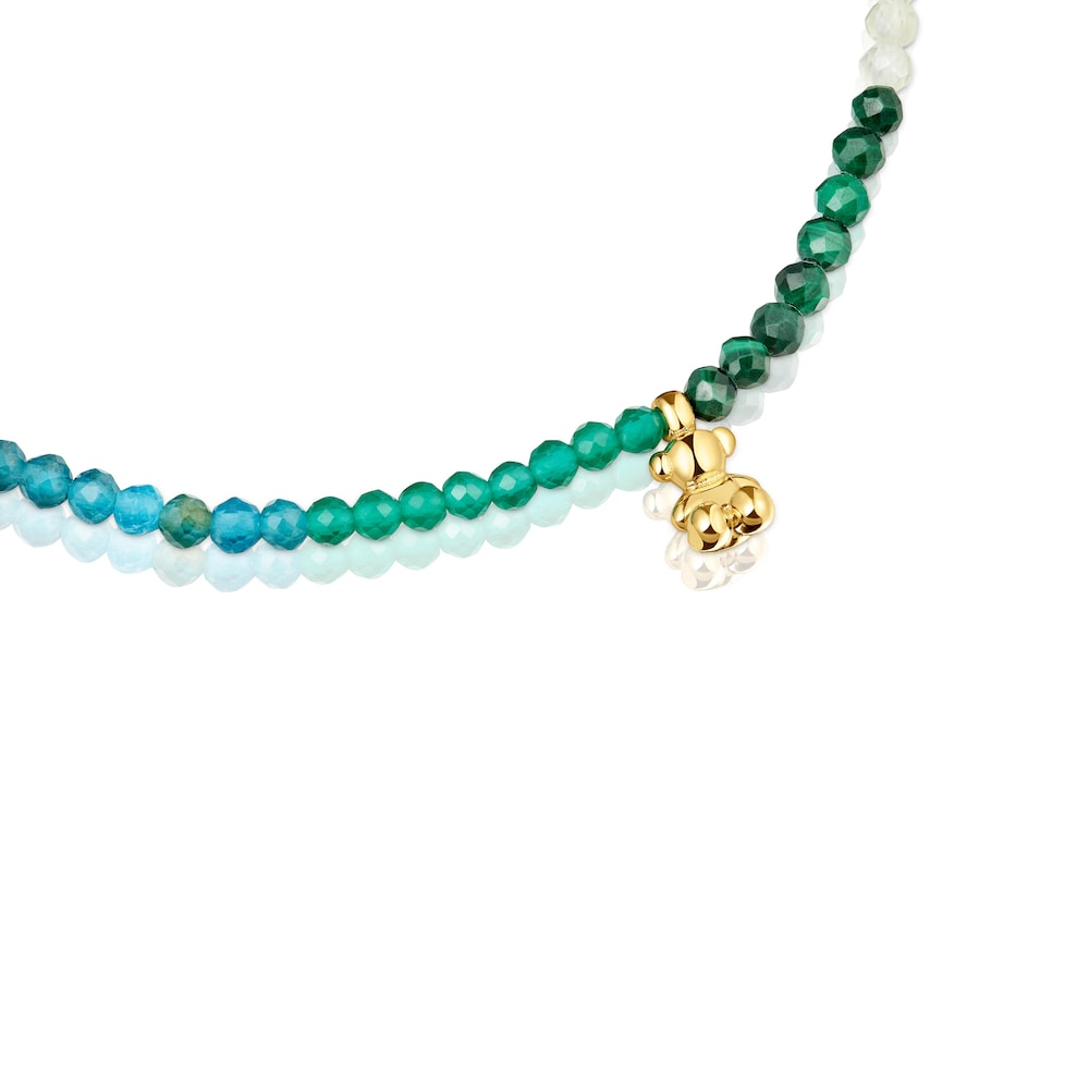 18kt gold plating over silver elastic Bracelet with green gemstones   Bold Bear |