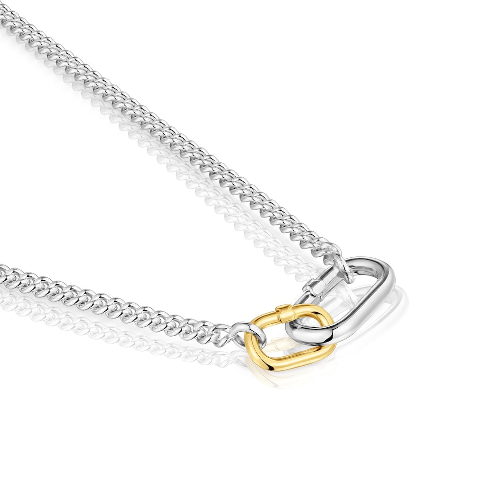 Short silver Necklace with two-tone rings Hold Oval |