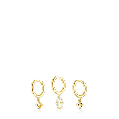 Set of Silver Vermeil Good Vibes Earrings with Gemstones |
