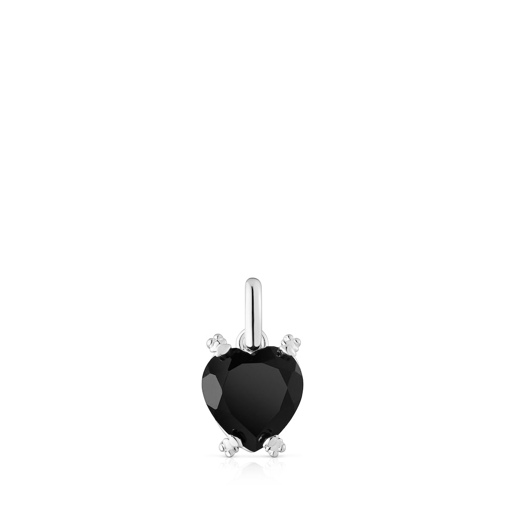 Silver Color Pills Heart pendant with onyx |
