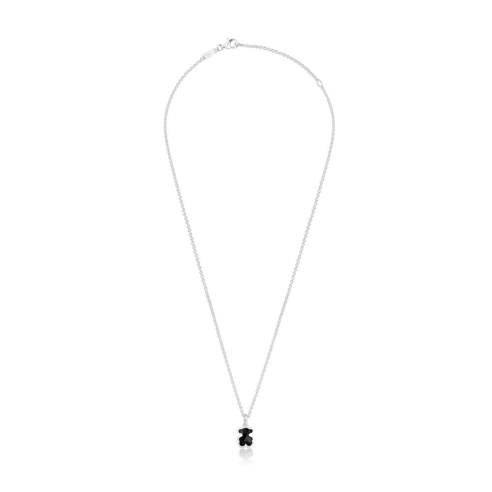 Short silver Necklace with onyx bear motif Icon Color |