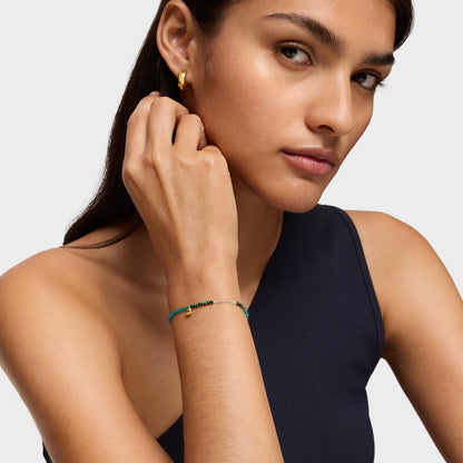 18kt gold plating over silver elastic Bracelet with green gemstones   Bold Bear |