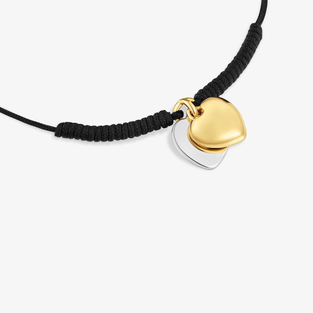 Double-heart Bracelet with  vermeil and black nylon Flechazo