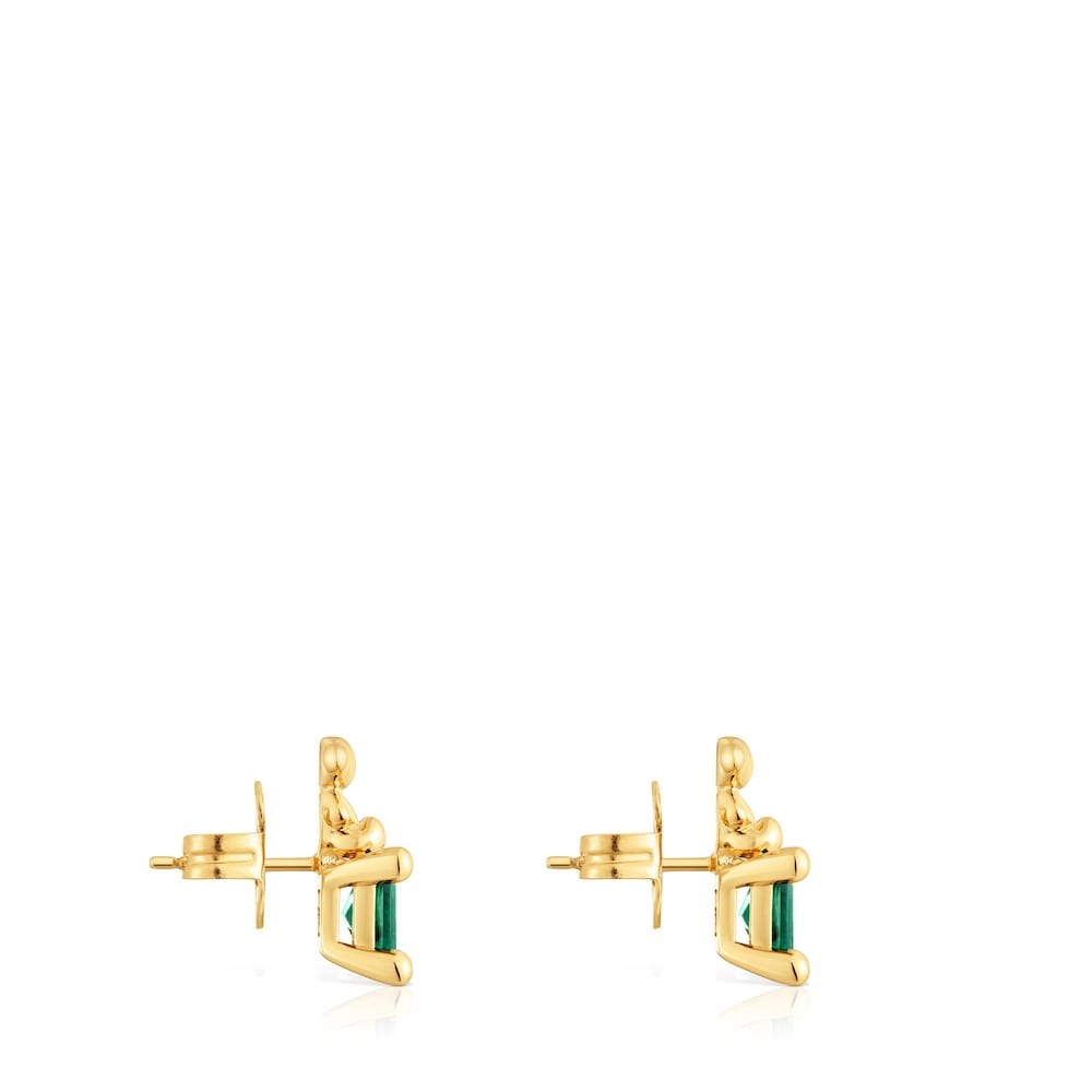 18 kt gold plating over silver bear motif Earrings with lab-grown emerald Bold Bear LGG