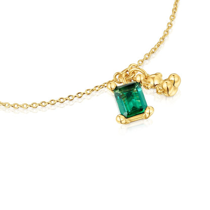 18kt gold plating over silver bear motif chain Bracelet with lab-grown emerald Bold Bear LGG |