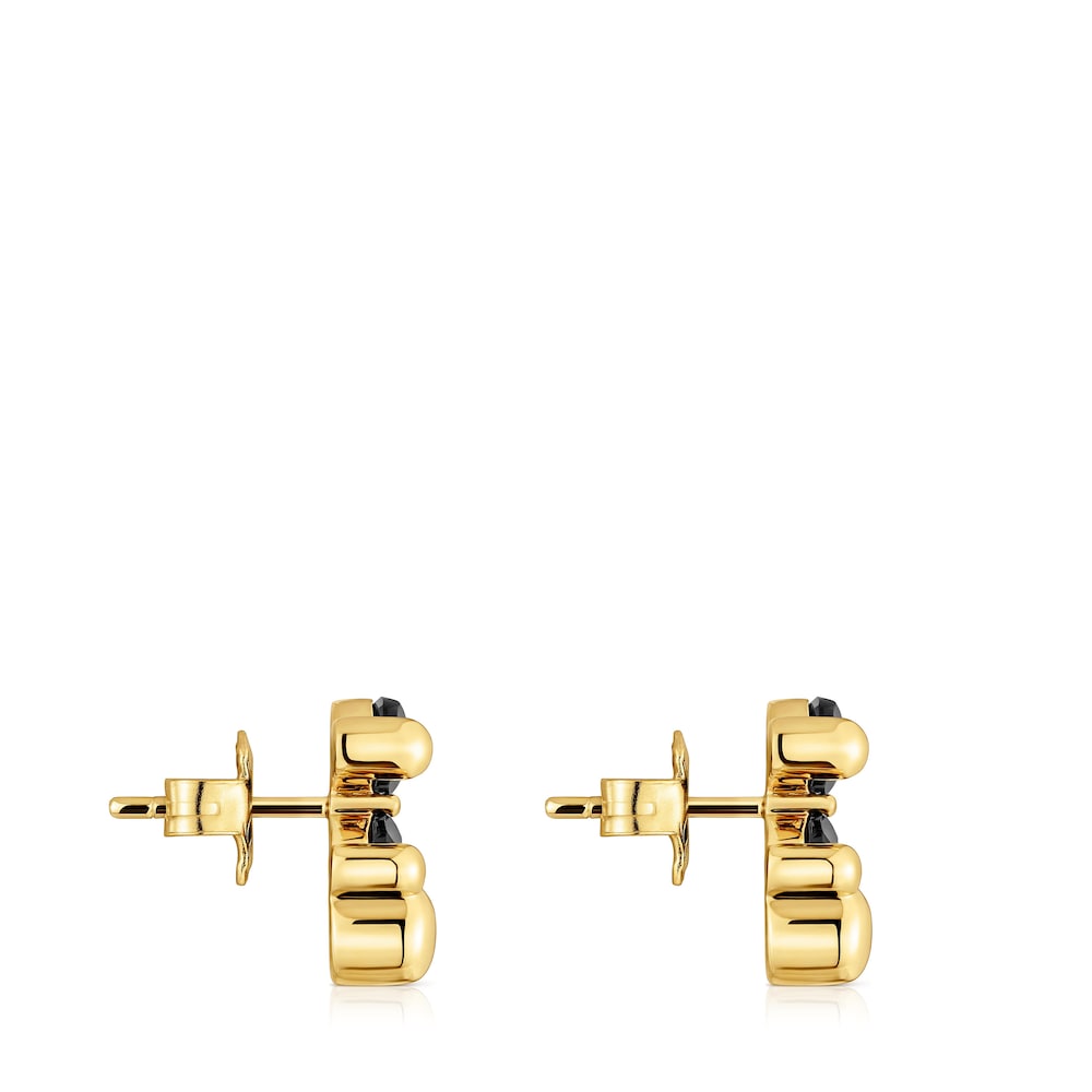 14 mm 18kt gold plating over silver with onyx bear motif Earrings Color Bear |