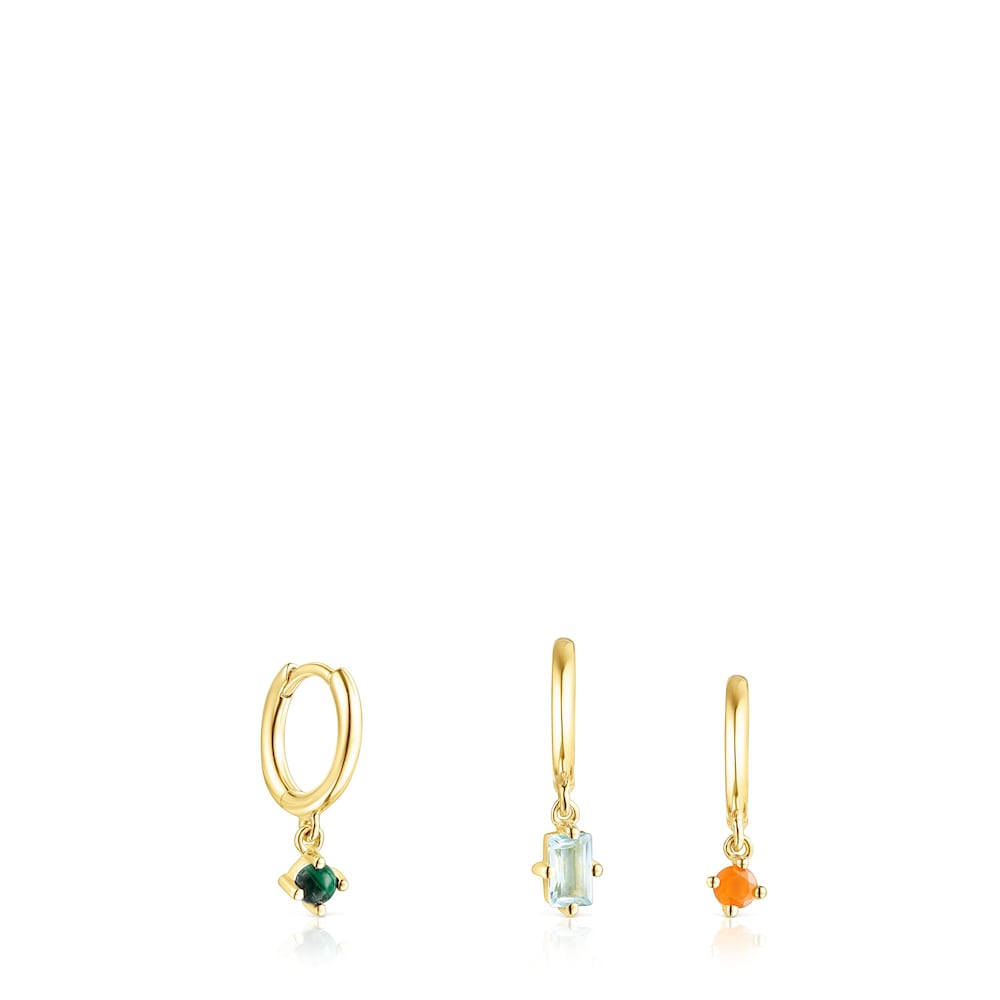 Set of Silver Vermeil Good Vibes Earrings with Gemstones |