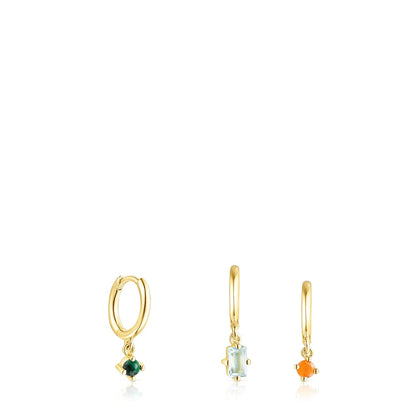 Set of Silver Vermeil Good Vibes Earrings with Gemstones |