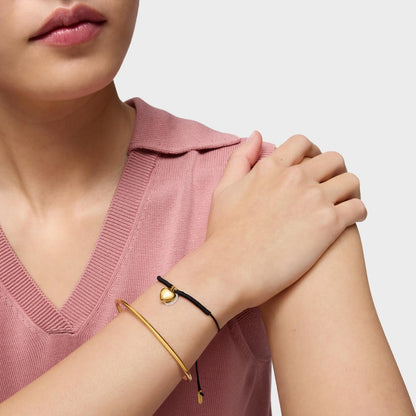 Double-heart Bracelet with  vermeil and black nylon Flechazo
