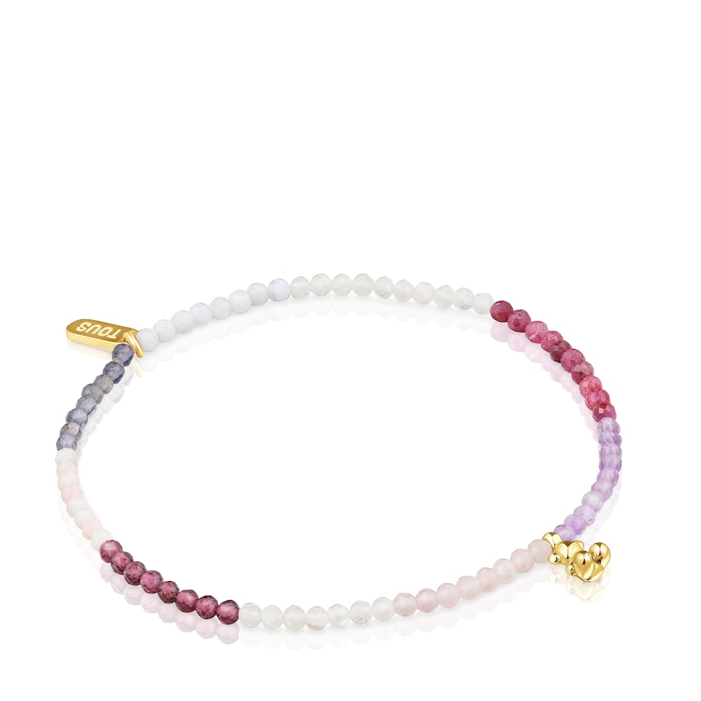 18kt gold plating over silver elastic Bracelet with rose gemstones Bold Bear