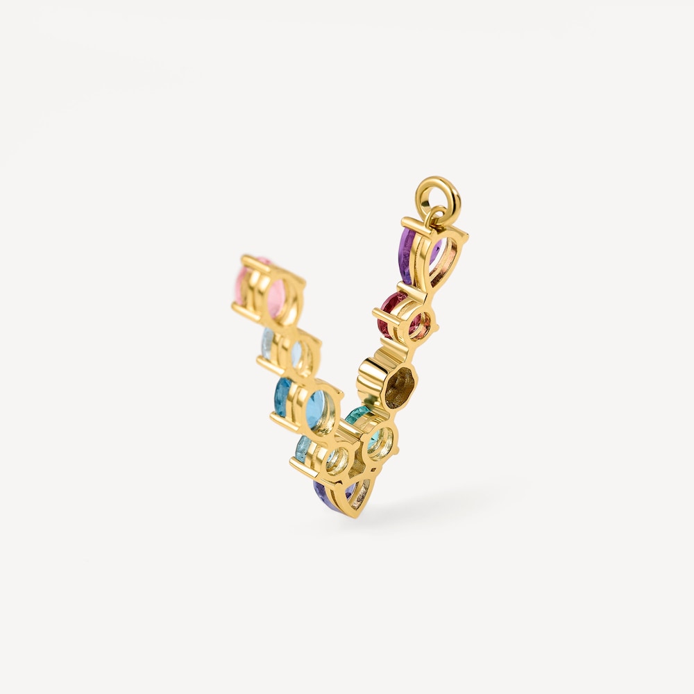 Letter V Pendant with gemstones ATELIER