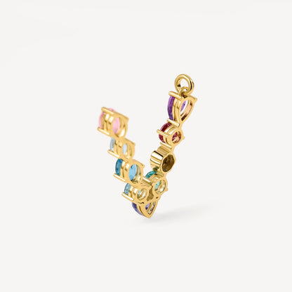 Letter V Pendant with gemstones ATELIER