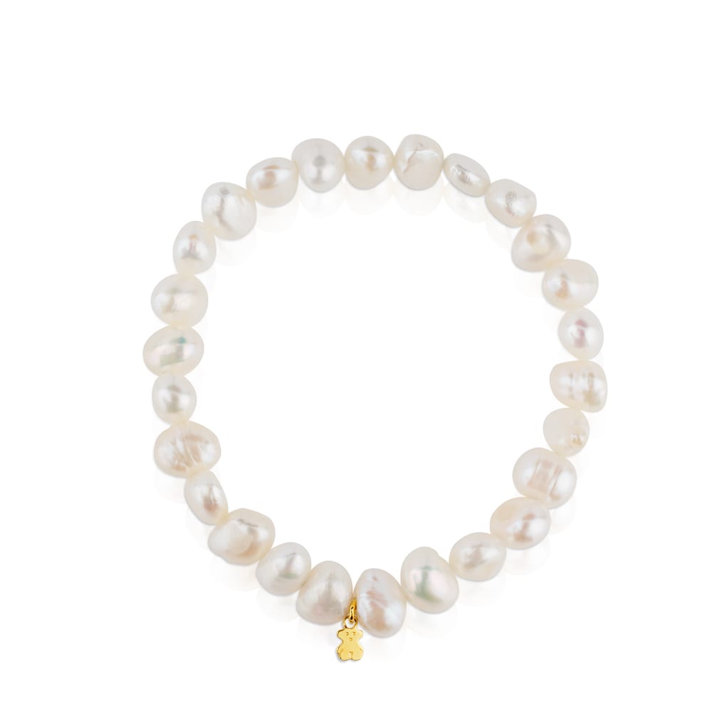 Gold Sweet Dolls Bracelet with baroque pearls and Bear motif |