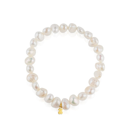 Gold Sweet Dolls Bracelet with baroque pearls and Bear motif |