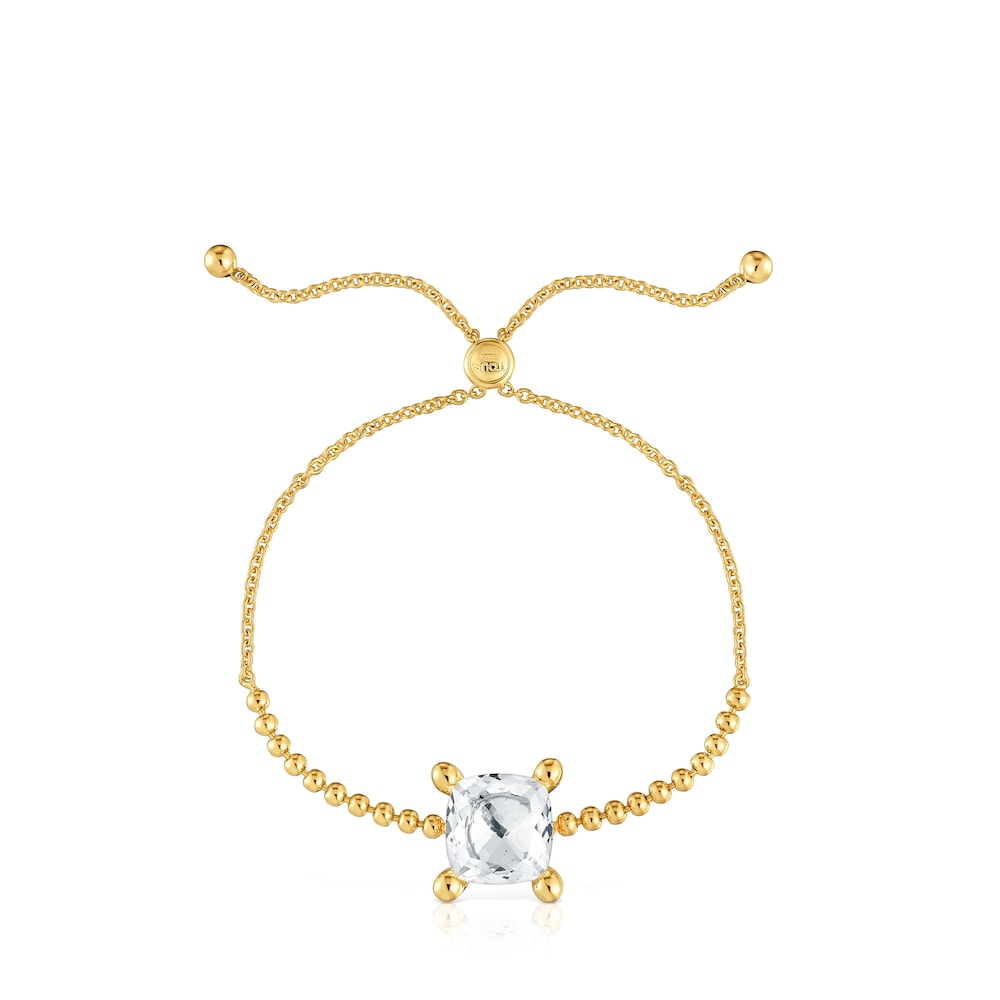 18kt gold plating over silver and rock crystal quartz detail chain Bracelet Color White