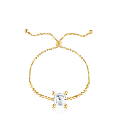 18kt gold plating over silver and rock crystal quartz detail chain Bracelet Color White
