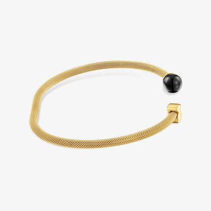 Gold-colored steel Bangle with onyx Icon Mesh