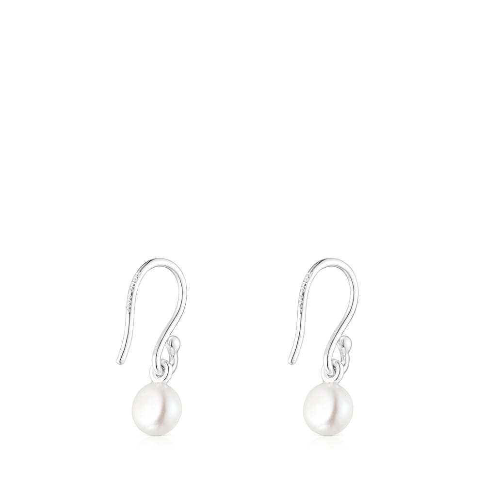 Short Silver and Pearl Icon Pearl Earrings |