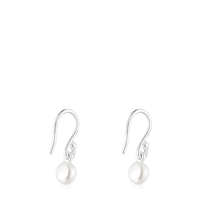 Short Silver and Pearl Icon Pearl Earrings |