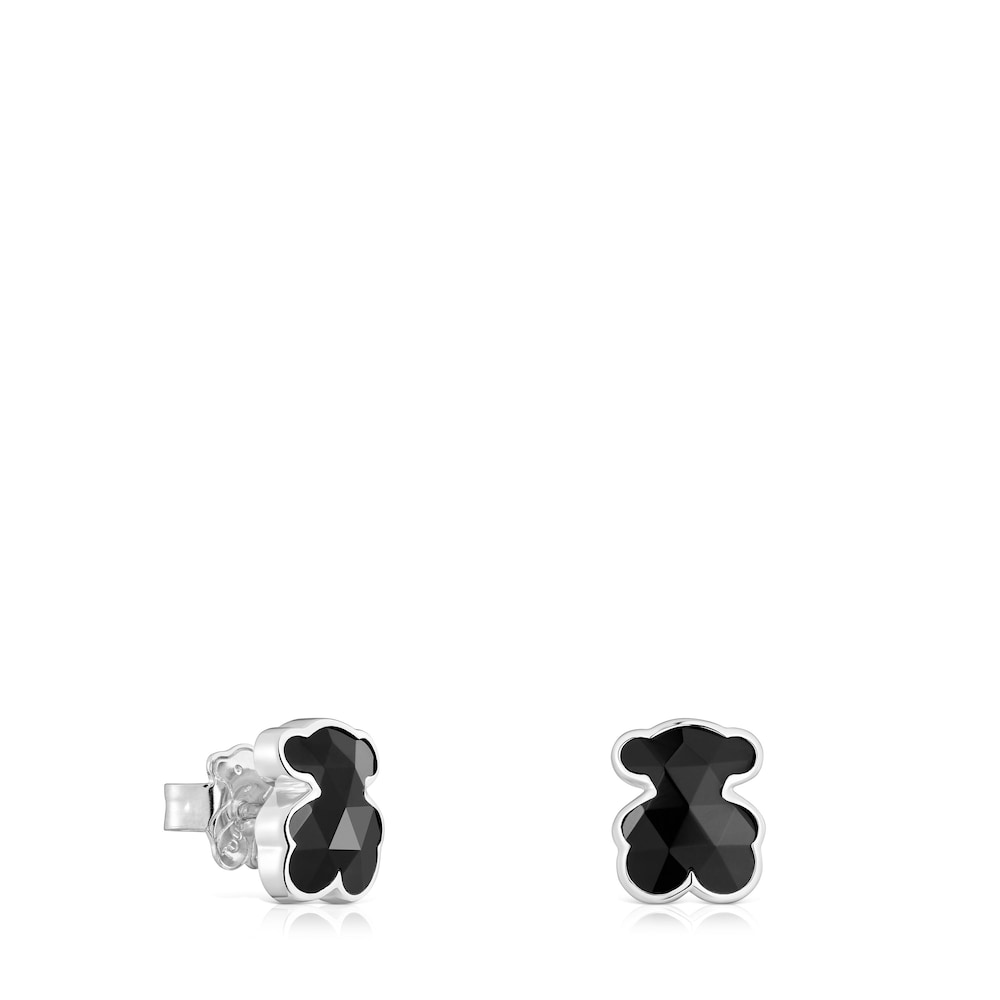 10 mm silver and onyx bear Earrings   Icon Color |