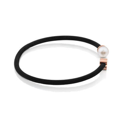 Steel and Rose Vermeil Silver Icon Mesh Bracelet with Pearl