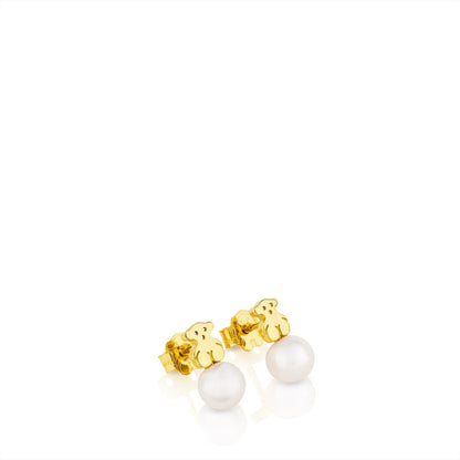 Gold Puppies Earrings with Pearls and Bear motif |