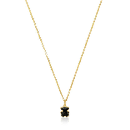 Short 18kt gold plating over silver Necklace with onyx bear motifs TOUS Icon Color |