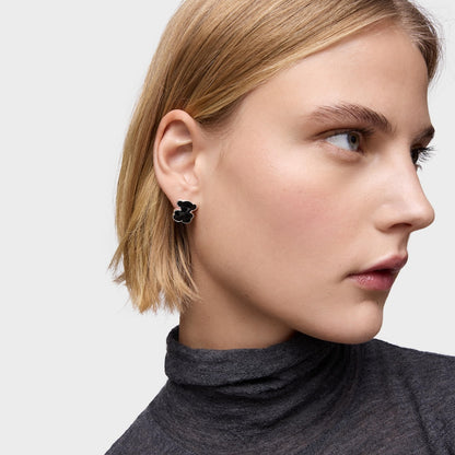 16 mm silver and onyx bear Earrings   Icon Color