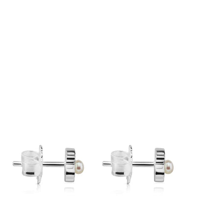 Silver Super Power Earrings with Pearls Bear motif