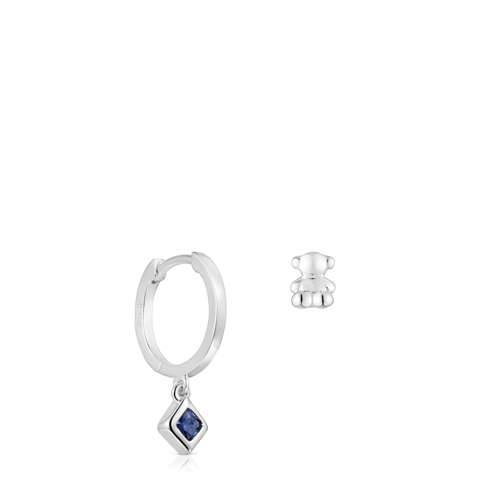 Short-long silver bear Earrings with iolite charm Basic Colors |