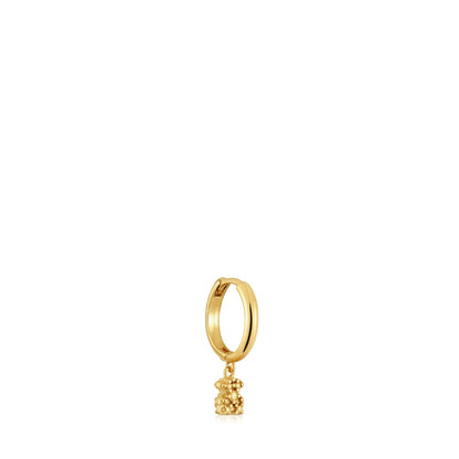 Short Hoop individual earring with 18kt gold plating over silver and bear motif Grain |