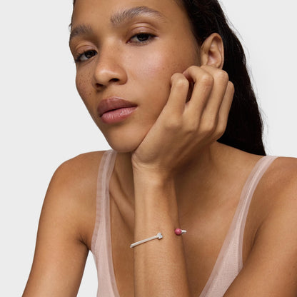 Silver Bangle with rhodonite Icon Mesh