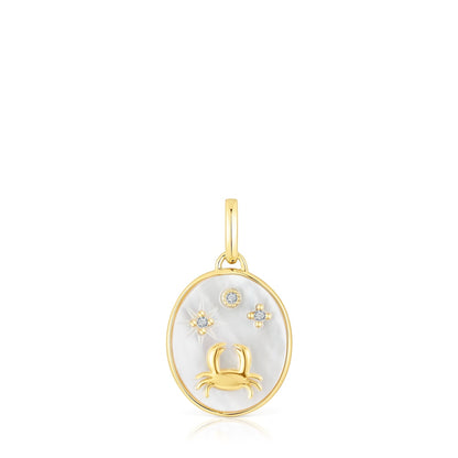 Cancer Pendant in silver vermeil with mother-of-pearl and topazes   Horoscope |